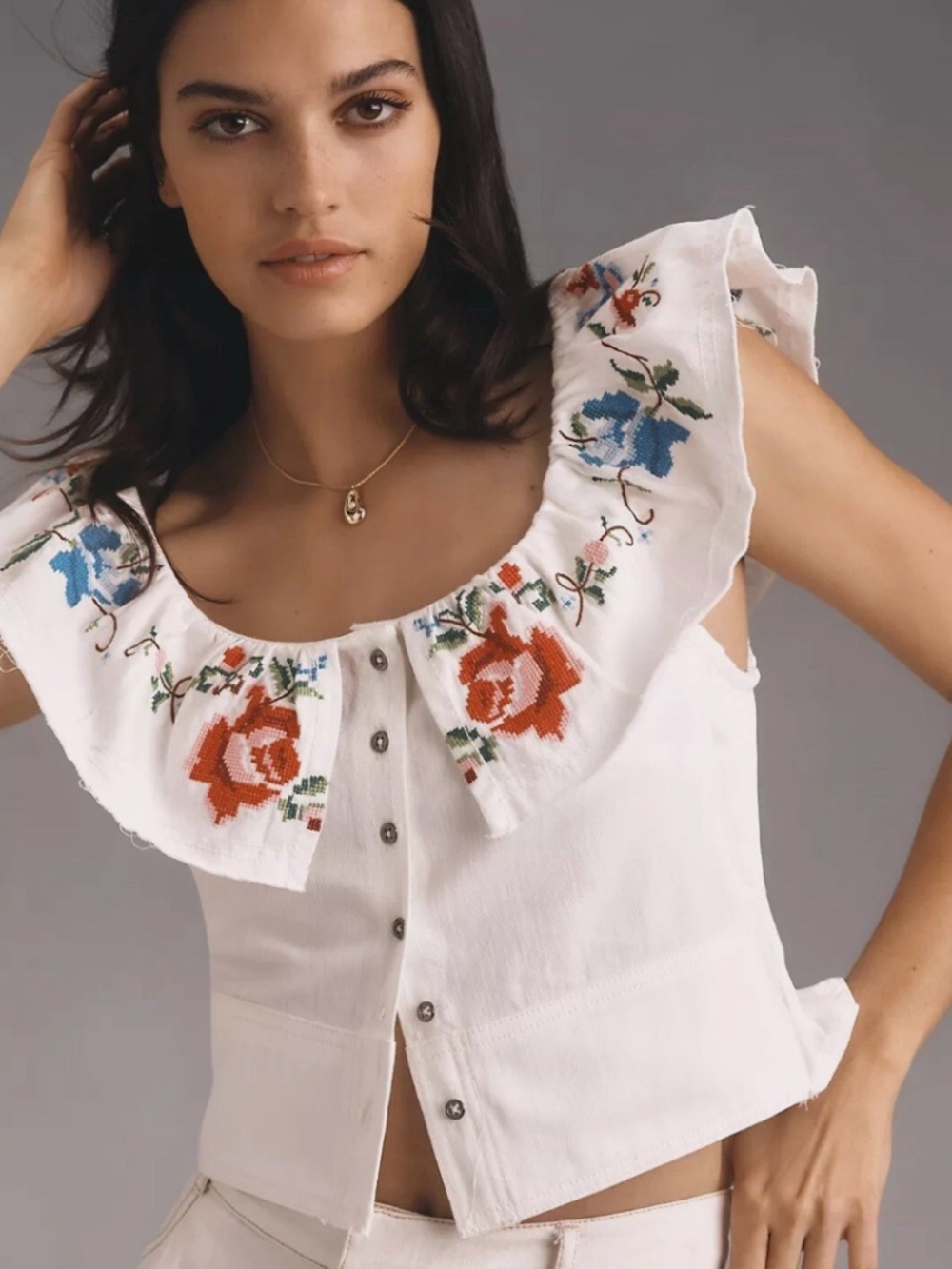 Anthropologie Pilcro Embellished Ruffle Collar Top 3X NWOT